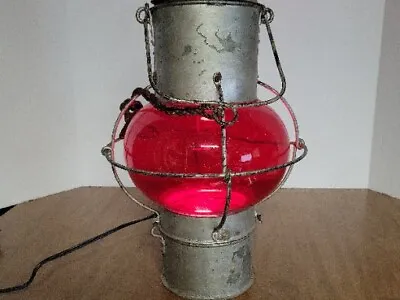 LrgVintage Maritime/Railroad Kerosene Red Globe Onion Lantern - Electric W/ Bulb • $75