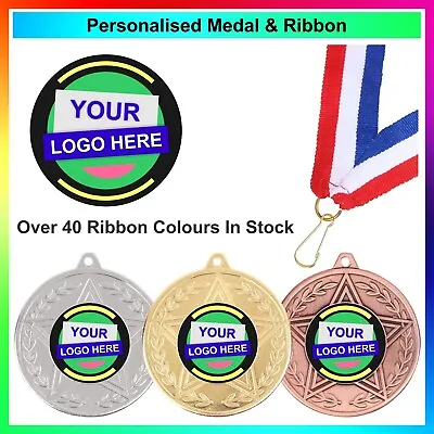 Personalised Medal And Centre With FREE Ribbon Winner - 40+ Ribbon Colours • £5.25