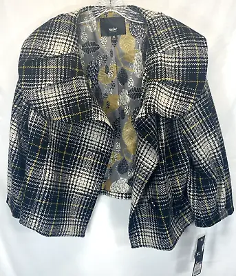 Mossimo Womens Cropped Coat XL Wool Blend Black White Mustard Plaid NEW $44.99 • $24.95