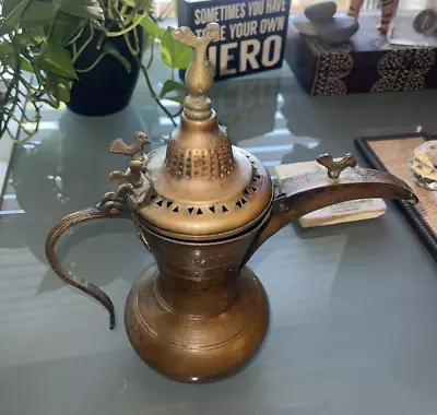 Antique Copper & Brass DALLAH Coffee Pot With Bird Decoration Morrocan! • $191.25