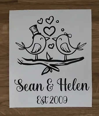 Personalised Wedding Date Love Birds Vinyl Decal Sticker Box Frame Wall Art • £3.99