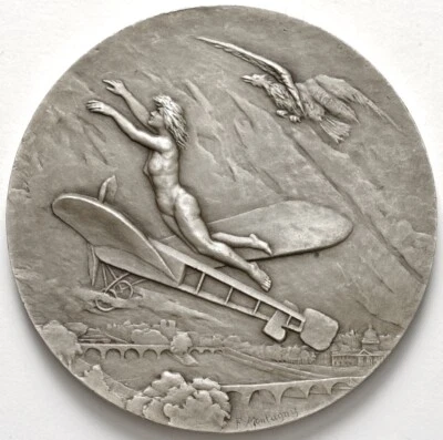 $355 • Buy France Aviation Nude Flying Woman Silver Medal By Montagny 68mm 149,1g
