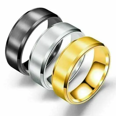 8mm Titanium Steel Rings For Men Wedding Ring Cool Simple Band Engagement Gift • £1.99