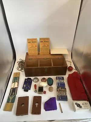 Antique Vintage Magic Tricks Lot W/ Wood Case Guillotine Cards Chains Awesome! • $104.50