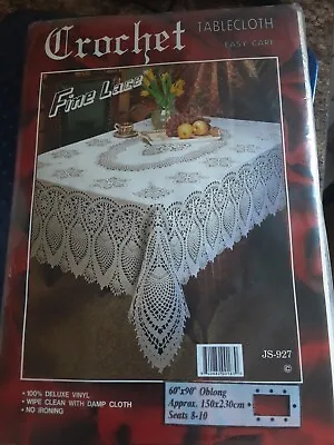 1 Beige Vinyl Crochet Tablecloth Vintage Lace Doily Cloth Rectangular 60  X 90  • $26.50
