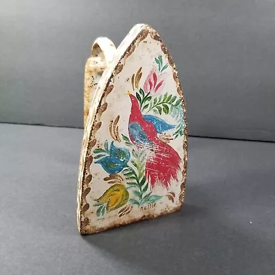 Cast Iron Sad Flat Clothes Folk Art Fraktur Style Hand Painted Tulips Bird Vtg • $19.97