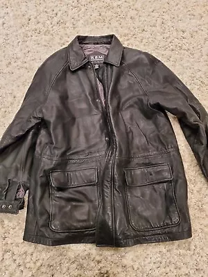 Men’s Vintage Leather Barn Jacket Black L Mid Thigh Length • $25