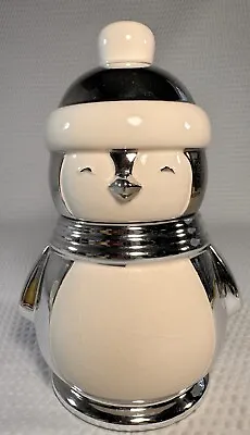 Slatkin & Co Silver White Limited Edition Ceramic Christmas Penguin Cookie Jar • $25