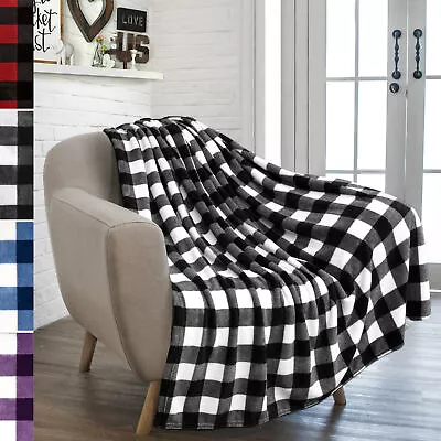 Plaid Buffalo Checker Plaid Throw Blanket Soft Microfiber Fleece For Sofa Couch • $28.99