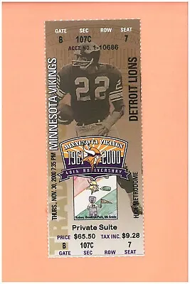 Cris Carter 1000th Reception 2000 FULL Ticket Minnesota Vikings Vs Detroit Lions • $55.50