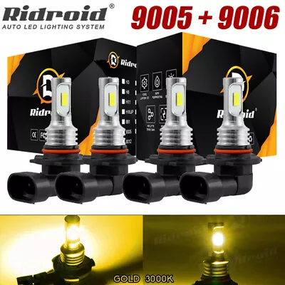 3000K Yellow LED Headlight Bulbs Combo Kit 9005 9006 Light Bulb High Low Beam 4x • $21.99