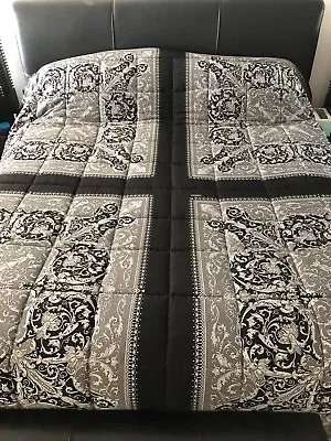 VERSACE King Size Black And Silver Baroque Comforter Silk And Velvet • $1995