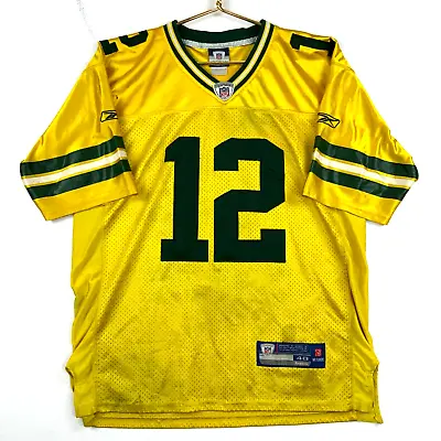 Vintage Green Bay Packers Aaron Rodgers #12 Reebok Jersey Size 48 Yellow Nfl • $43.99