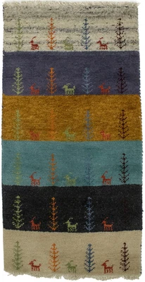 $122.67 • Buy Tribal Stripes Multicolored 2X4 Indo-Gabbeh Oriental Rug Plush Modern Carpet