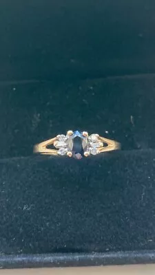 10k Solid Yellow Gold(1.9grm)Sapphire & Natural Diamonds Ring From Zales Sz-7 • $119