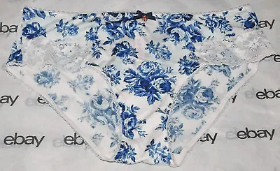 NEW Victoria's Secret Body By Victoria Hiphugger Panty Satin Blue Floral XL VS • $14.50