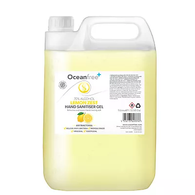 Hand Sanitiser Gel Sanitizer 70% Alcohol - 5L Litre - Lemon Zest - Ocean Free • £150