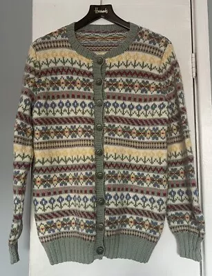 Amazing Hand Knitted Fair Isle Spring Floral Wool Cardigan M/L Cottagecore Bora • £35