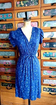 TU Pretty Blue Floral Jersey Fabric Wrap Tea Dress Size 10 • £9.50