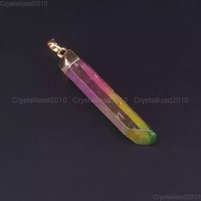 Natural Gemstone Crystal Quartz Rock Titanium Coated Pendant Necklace Beads 18K • $6.15