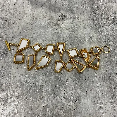 Vintage Christian LaCroix Costume Runway Jewelry Mirrored Gold Tone Bracelet • $462