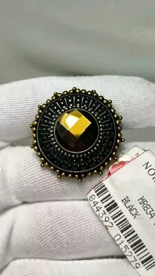 Mars And Valentine Golden Crystal Black Oriole Sun Dome Sterling Silver Ring • $75