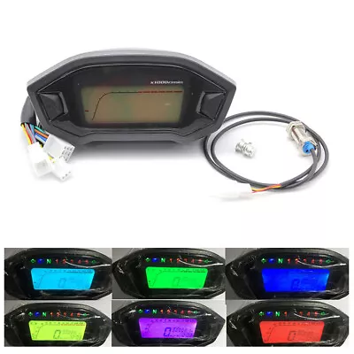 LCD Digital Motorcycle Meter Speedometer Odometer Tachometer Gear Fuel Indicator • £50.64