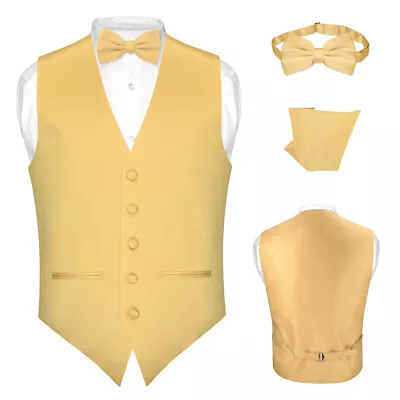 Men's SLIM FIT Dress Vest BOW Tie Hanky Set Formal Suit Tuxedo Waistcoat BowTie • $24.95