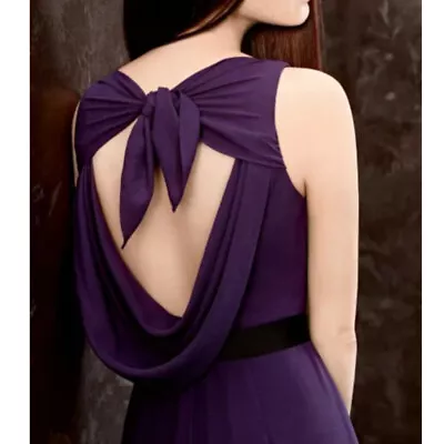 White By Vera Wang Gown Cowl Back Sash Purple Bridesmaid Chiffon Womens US 6 • $62.30