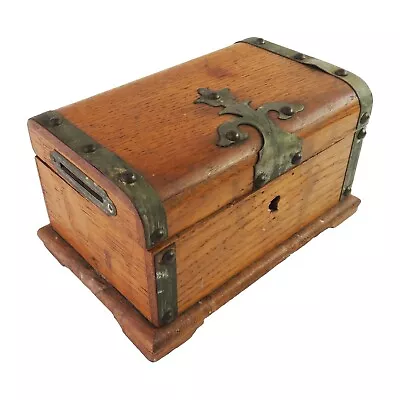 Vintage Wooden Money Coin Box Woodwork Chest Trunk Chocolate Cocoa  • $39.95