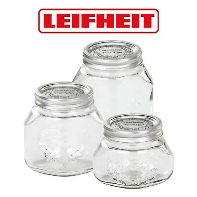 Leifheit Wide Mouth Screw Top Preserve Jars For Canning Jam Making & Pickling • £9.75