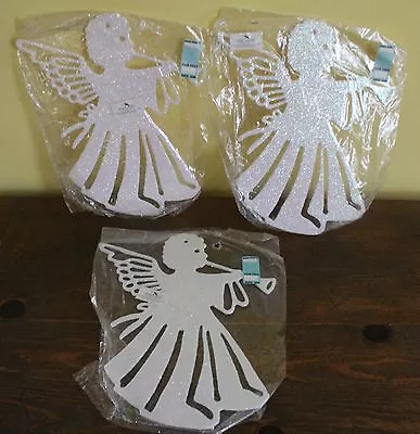 Hanging Angels With Trumpet  Decorations KURT ADLER New 3 Vintage  Mica Glitter • $14.99