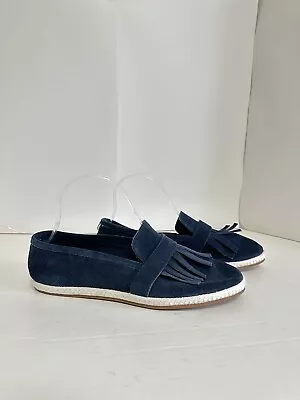 ED Ellen Degeneres Size 8.5 Navy Blue Monroe Suede Fringe Moccasin Flats • $22.98