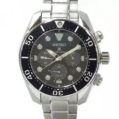 Seiko Prospex V192-0AD0 Date St.Steel Black Slv Divers 200M Solar Mens Watch • $875