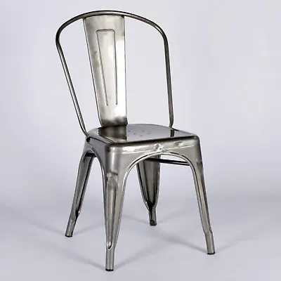 Tolix Inspired Metal Dining Chair Steel Industrial Garden Stackable Seat • £49
