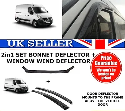 RENAULT MASTER 2014-2018 Wind Rain Deflectors & Bonnet Deflector Protector • £69.99