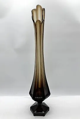 Vintage Viking Glass Swung Vase Epic Column Large Base SMOKE BROWN 23in READ • $249