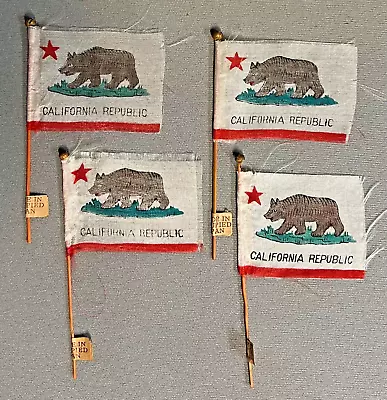 Vintage 1940s Four (4) Mini Silk California Bear Flags Made In Japan • $9.50