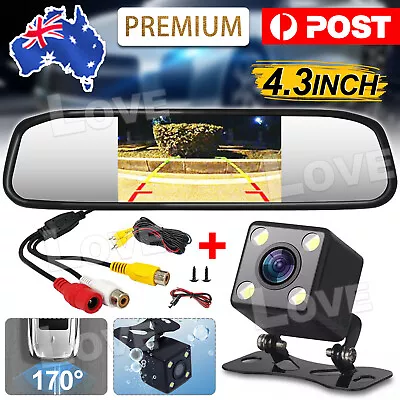 Night Reversing Camera Rear View Mirror Kit Waterproof HD Monitor Reverse Camera • $25.95