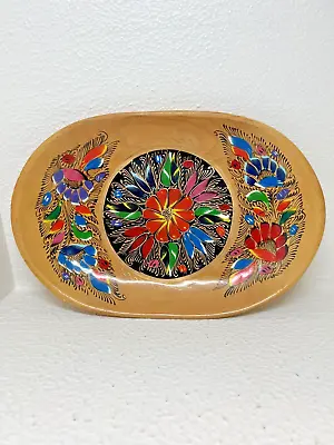 Vintage Mexican Folk Art Tole Wooden Tray Oval Bowl Floral Hand Painted 13.25  • $19.99