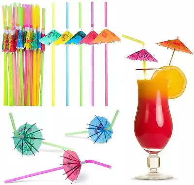 36 Cocktail Straws 24cm Umbrella BBQ Tropical Hawaiian Party Tableware Accessory • £4.02