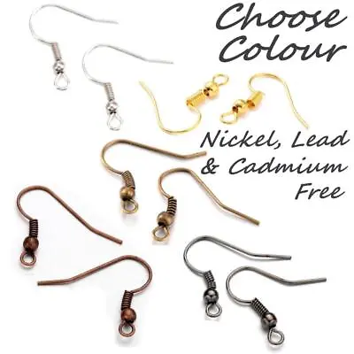 Earring Hooks Ear Fish Shepherds Hook Wires French Ball Coil Nickel Lead Cad Fr. • £2.19