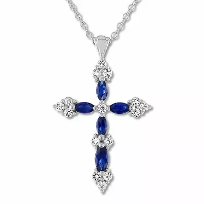 $7.99 • Buy Women's 925 Sterling Silver CZ Stone Crystal Cross Pendant 18  Chain Necklace 