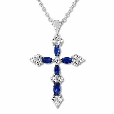 Women's 925 Sterling Silver CZ Stone Crystal Cross Pendant 18  Chain Necklace  • $8.99