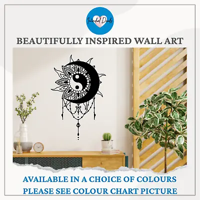 Sun Crescent Moon Wall Art Vinyl Decal Sticker Boho Mandala Pagan Moon Yin Yang  • £14.84