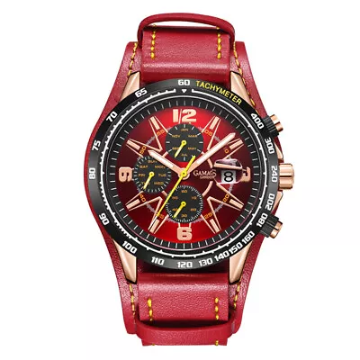 Mens Automatic Watch Red Rose Gauge Racer Leather Strap Red Dial GAMAGES • £59.99