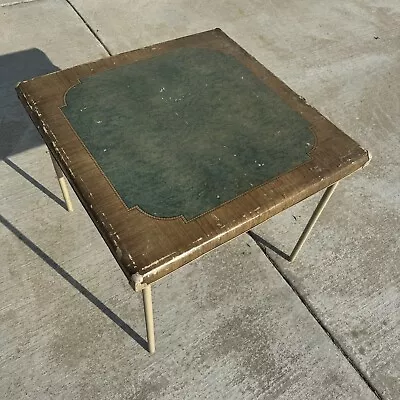 VTG 1940s Samson Wood Look Folding Card Table By Shwayder Brothers Metal Legged • $60