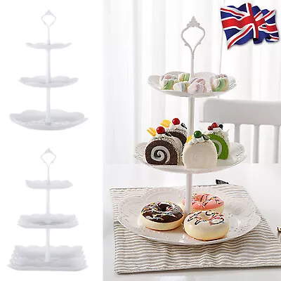 3 Tier Plastic Cake Stand Afternoon Tea Wedding Plates Party Embossed Tableware • £8.19