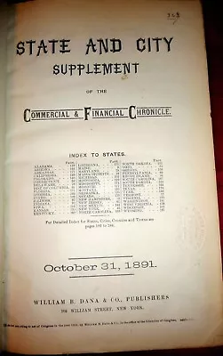 1891 State & City Public Debt Finances Bonds Commercial & Financial Chronicle • $100