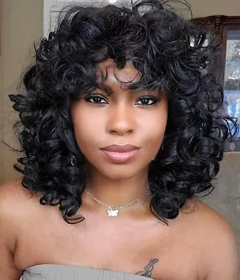 Loose Curly Wigs For Black Women Synthetic Hair Women Black Wig African American • $17.66